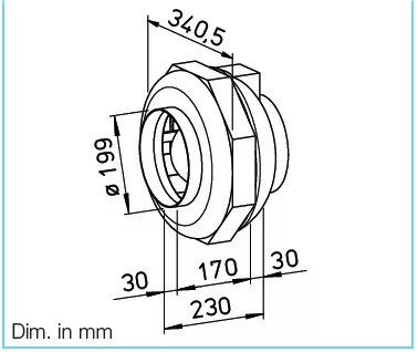 HELIOS RRK 200: Műanyagházas radiális csőventilátor, ~1, 230V