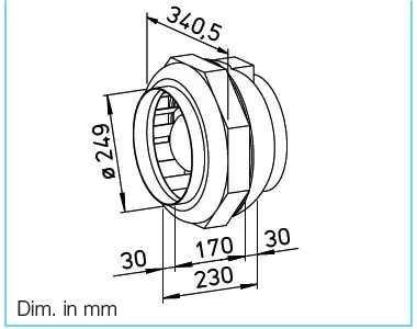 HELIOS RRK 250: Műanyagházas radiális csőventilátor, ~1, 230V