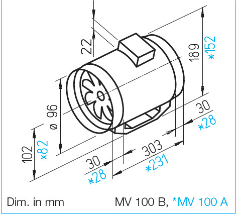 HELIOS MV 100 A: MultiVent csőventilátor, ~1, 230V, kétfordulatú