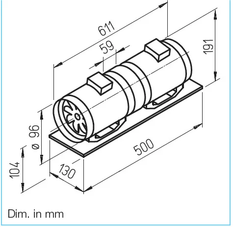 HELIOS MVZ 100 B: Soros kapcsolású MultiVent csőventilátor, ~1, 230V, kétfordulatú