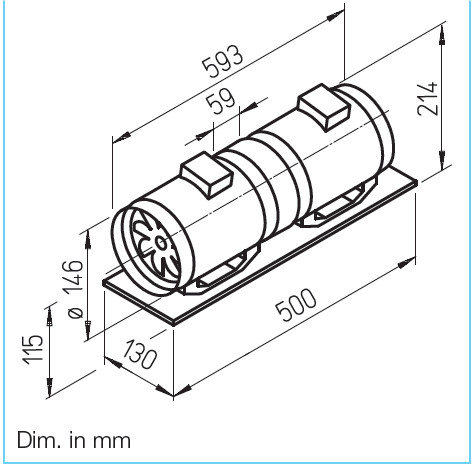 HELIOS MVZ 150: Soros kapcsolású MultiVent csőventilátor, ~1, 230V, kétfordulatú