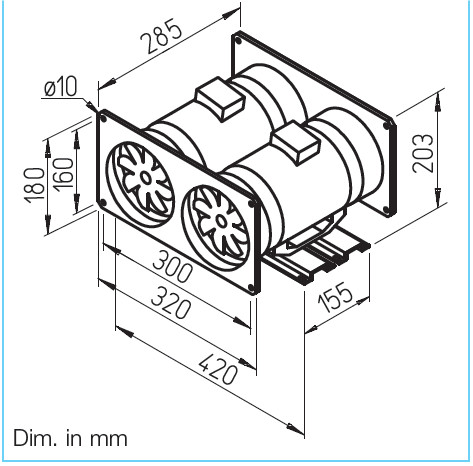 HELIOS MVP 125: Párhuzamos kapcsolású MultiVent csőventilátor, ~1, 230V, kétfordulatú