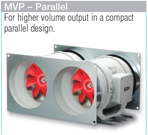HELIOS MVP 200: Párhuzamos kapcsolású MultiVent csőventilátor, ~1, 230V, kétfordulatú