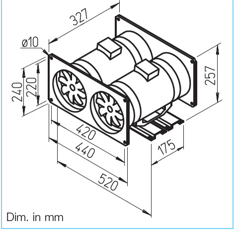 HELIOS MVP 200: Párhuzamos kapcsolású MultiVent csőventilátor, ~1, 230V, kétfordulatú