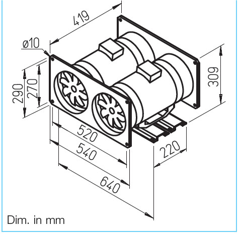 HELIOS MVP 250: Párhuzamos kapcsolású MultiVent csőventilátor, ~1, 230V, kétfordulatú