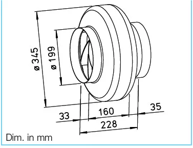 HELIOS RR EC 200 A: Fémházas radiális csőventilátor, EC-kivitel. ~1, 230V