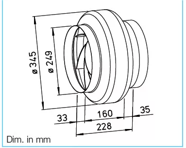 HELIOS RR EC 250 A: Fémházas radiális csőventilátor, EC-kivitel. ~1, 230V