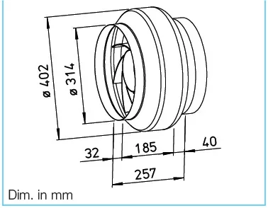 HELIOS RR EC 315 B: Fémházas radiális csőventilátor, EC-kivitel. ~1, 230V