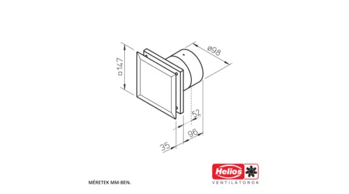 HELIOS M1/100: MiniVent kisventilátor, 90/75 m3/h, visszacsapó szeleppel