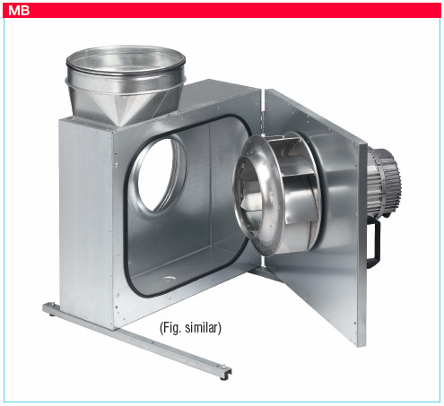 HELIOS MBW 225/2 TK: MegaBox radiális ventilátor, ~1, 230V, 100°C-ig hőálló, NÁ200-as csatlakozással, thermokontakt kivezetéssel