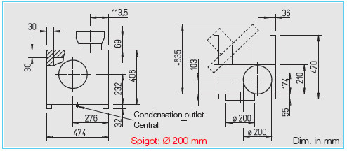 HELIOS MBW 225/2 TK: MegaBox radiális ventilátor, ~1, 230V, 100°C-ig hőálló, NÁ200-as csatlakozással, thermokontakt kivezetéssel