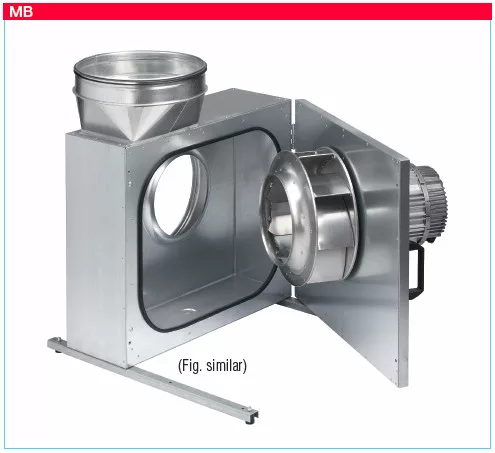 HELIOS MBD 225/2/2 TK: MegaBox radiális ventilátor, ~3, 400V, 100°C-ig hőálló, NÁ200-as csatlakozással, thermokontakt kivezetéssel