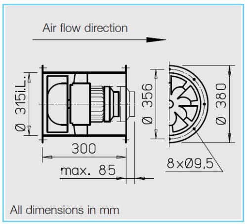 HELIOS VARD 315/4: RADAX  félaxiális csőventilátor, ~3, 400V