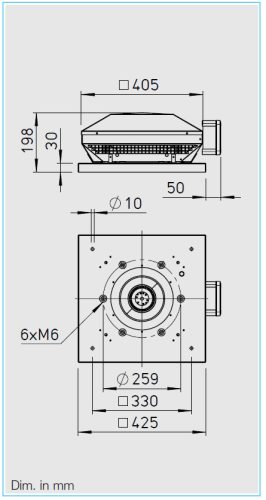 HELIOS RDW 200/4: Radiális tetőventilátor vízszintes kifúvással, ~1, 230V, beépített thermokontakttal