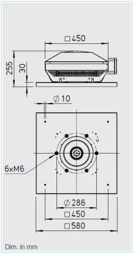 HELIOS RDD 250/4 EX: Radiális tetőventilátor vízszintes kifúvással, ~3, 400V, robbanásbiztos kivitel