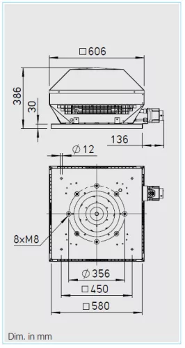HELIOS RDD 315/4 EX: Radiális tetőventilátor vízszintes kifúvással, ~3, 400V, robbanásbiztos kivitel