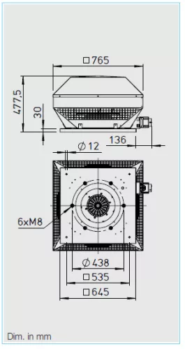 HELIOS RDD 400/4 EX: Radiális tetőventilátor vízszintes kifúvással, ~3, 400V, robbanásbiztos kivitel