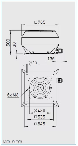 HELIOS VDD 400/6 EX: Radiális tetőventilátor függőleges kifúvással, ~3, 400V, robbanásbiztos kivitel