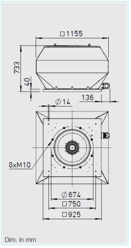 HELIOS VDD 630/6 EX: Radiális tetőventilátor függőleges kifúvással, ~3, 400V, robbanásbiztos kivitel