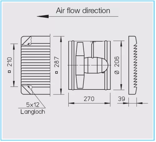 HELIOS HSW 200/2: Axiálventilátor, befalazható, műanyag belső ráccsal, ~1, 230V