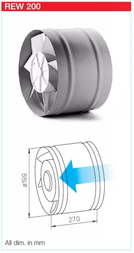 HELIOS REW 200/2: Csőbe dugható ventilátor, ~1, 230V