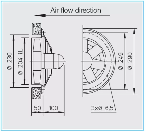 HELIOS HWW 200/4: Axiálventilátor, védőráccsal, kör lemezen, ~1, 230V