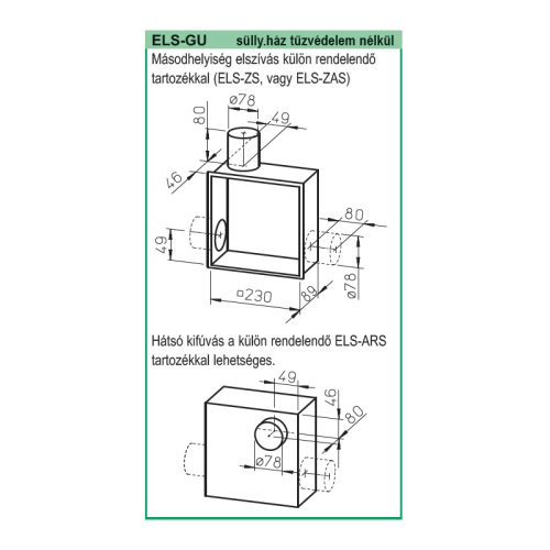 HELIOS ELS-GU: Falbasüllyesztett ventilátorház, légtömör visszacsapószeleppel
