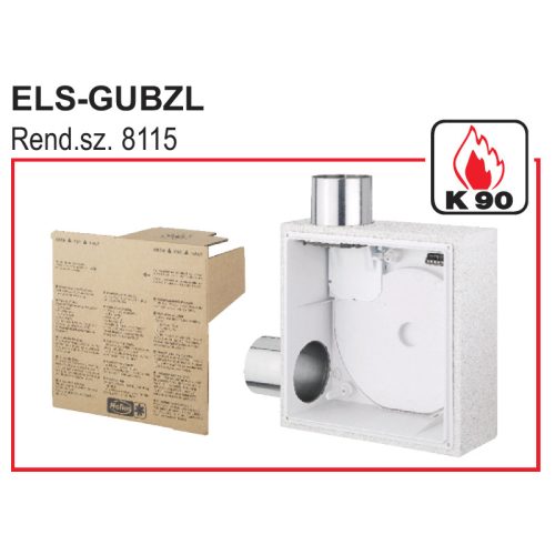 HELIOS ELS-GUBZL: Falbasüllyesztett K90 tűzvédelmi ventilátorház, légtömör (fém) visszacsapószeleppel, felső kifúvás, baloldali csonk