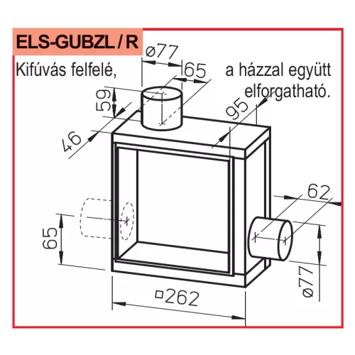 HELIOS ELS-GUBZR: Falbasüllyesztett K90 tűzvédelmi ventilátorház, légtömör (fém) visszacsapószeleppel, felső kifúvás, jobboldali csonk