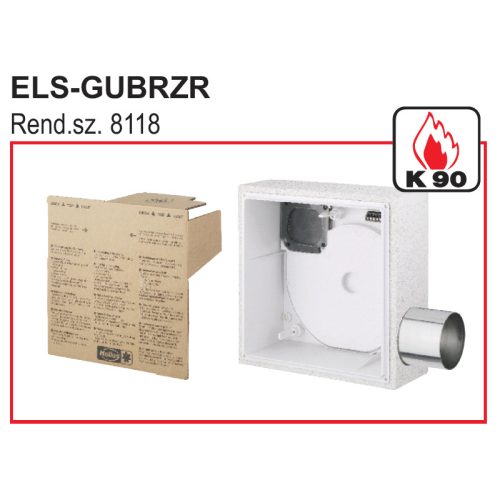HELIOS ELS-GUBRZR: Falbasüllyesztett K90 tűzvédelmi ventilátorház, légtömör (fém) visszacsapószeleppel, hátsó kifúvás, jobboldali csonk