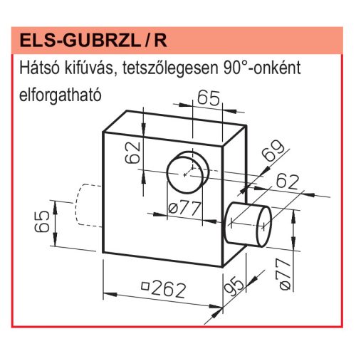 HELIOS ELS-GUBRZR: Falbasüllyesztett K90 tűzvédelmi ventilátorház, légtömör (fém) visszacsapószeleppel, hátsó kifúvás, jobboldali csonk