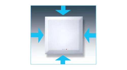 HELIOS ELS-V 60: Ventilátor egység, formatervezett fehér előlappal, mosható szűrővel, elpiszkolódásjelzővel, 60 m3/h