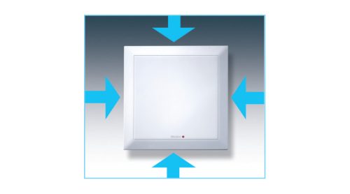 HELIOS ELS-VNC 100: Ventilátor egység, formatervezett fehér előlappal, mosható szűrővel, elpiszkolódásjelzővel, 100 m3/h, késleltető/ütemadó relés