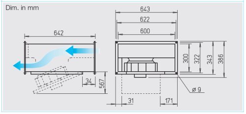 HELIOS KRW EC 355/60/30: Radiális csatornaventilátor, ~1 fázis, 230V, EC kivitel