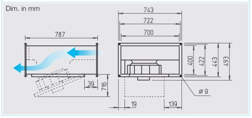 HELIOS KRD EC 450/70/40: Radiális csatornaventilátor, ~3 fázis, 400V, EC kivitel