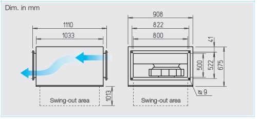 HELIOS SKRD EC 500/80/50 B: Hangcsillapított radiális csatornaventilátor, EC-kivitel, ~3, 400V