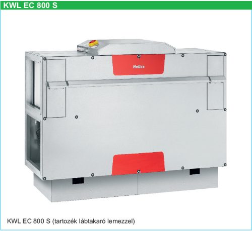 HELIOS KWL EC 800 S PRO WW: Hővisszanyerős központi szellőző, kezelőelemmel, EC motor, álló kivitel, Bypass, melegvizes utófűtővel, ~1 fázis, 230V