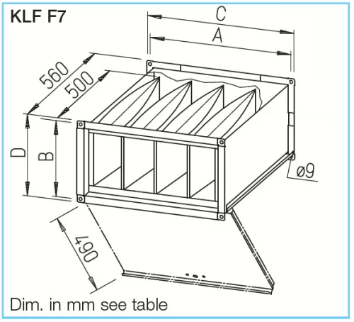 HELIOS KLF 40/20 F7: Táskás szűrőbox, légcsatornába, F7