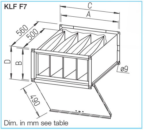 HELIOS KLF 80/50 F7: Táskás szűrőbox, légcsatornába, F7