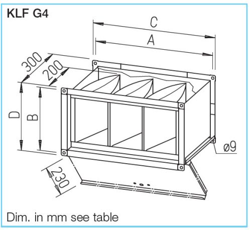 HELIOS KLF 100/50: Táskás szűrőbox, légcsatornába, G4