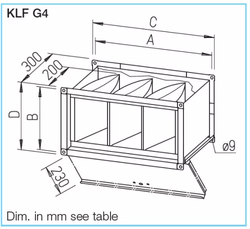 HELIOS KLF 40/20: Táskás szűrőbox, légcsatornába, G4