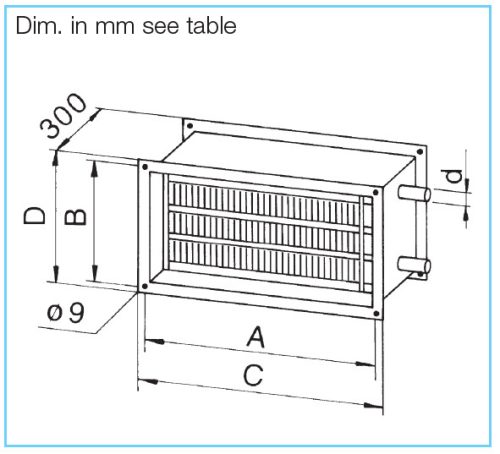 HELIOS WHR 2/60/30-35: Melegvizes fűtőkalorifer légcsatornába, kétsoros