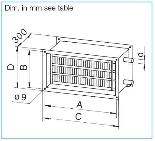 HELIOS WHR 2/70/40: Melegvizes fűtőkalorifer légcsatornába, kétsoros