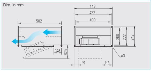 HELIOS KRW 225/2/40/20: Radiális csatornaventilátor, ~1 fázis, 230V, beépített thermokontakttal