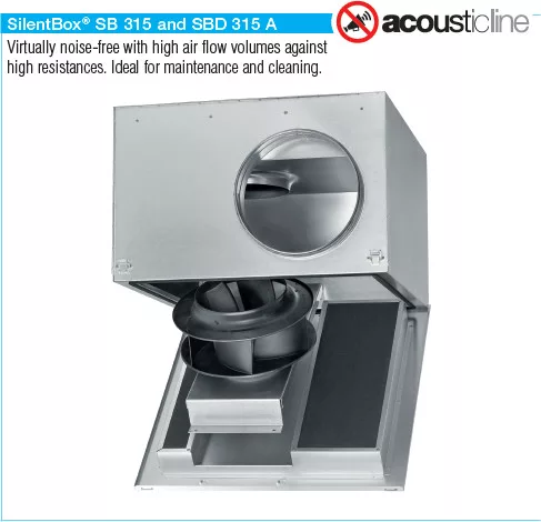 HELIOS SBD 315 A: SilentBox hangcsillapított radiálventilátor, ~3, 400V, thermokontakt kivezetéssel