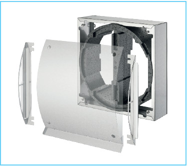 HELIOS KWL EC 60 ECO: EcoVent hővisszanyerős szellőző, EC motor, faláttörésbe, ~1 fázis, 230V, beépített 3 kezelőegységgel