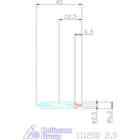 Garant Központfúró HSS-E A, lapolt felülettel 2,5 mm