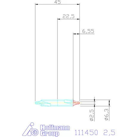 Garant Központfúró HSS-E R, felülettel 2,5 mm