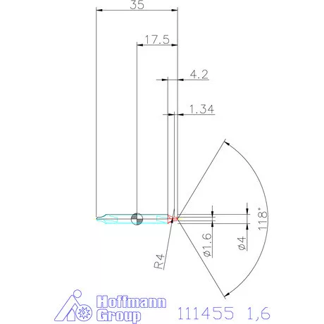 Garant Központfúró HSS-E R, felülettel 1,6 mm
