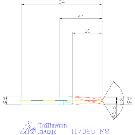 Garant Rövid lépcsős magfurat fúró HSS 90° M8